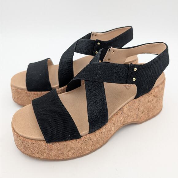 Dr. Scholl's Dottie Cork Platform Wedge Sandals Women's Black Size US8.5 EU39 - Picture 1 of 11